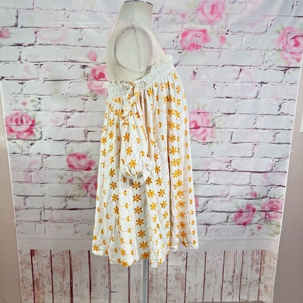ASOS Design Women's Off Shoulder Bardot Mini Swing Dress Yellow White Size 10 - Picture 4 of 10